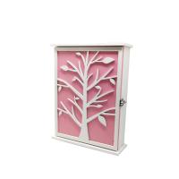Ahşap Anahtarlık Kapağı Ağaçlı Pembe