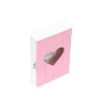Ahşap Anahtarlık Kapağı Kalplı Pembe