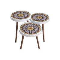 Yuvarlak Retro Ahşap Ayaklı Sehpa Beyaz 117