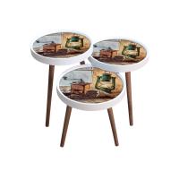 Yuvarlak Retro Ahşap Ayaklı Sehpa Beyaz 122