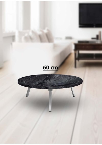 Yer Sofrası 60 Cm Yuvarlak Siyah Mermer Renk