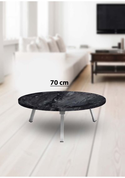 Yer Sofrası 70 Cm Yuvarlak Siyah Mermer Renk