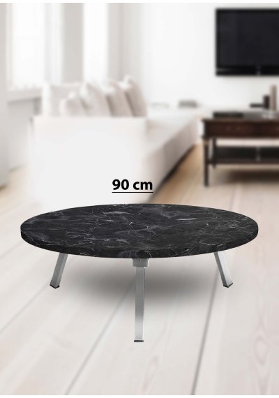 Yer Sofrası 90 Cm Yuvarlak Koyu Siyah Mermer Renk