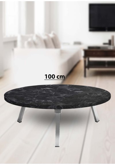 Yer Sofrası 100 Cm Yuvarlak Koyu Siyah Mermer Renk