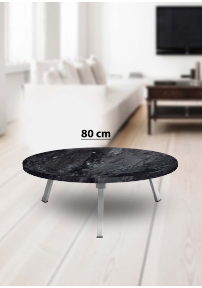 Yer Sofrası 80 Cm Yuvarlak Siyah Mermer Renk