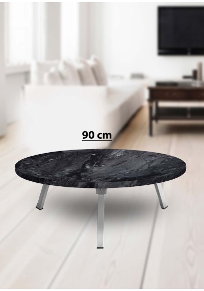 Yer Sofrası 90 Cm Yuvarlak Siyah Mermer Renk