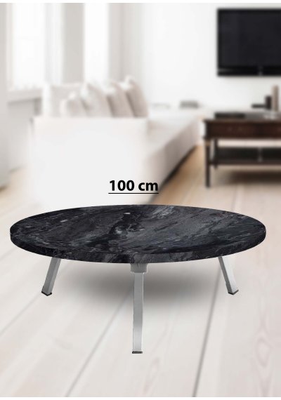 Yer Sofrası 100 Cm Yuvarlak Siyah Mermer Renk ,