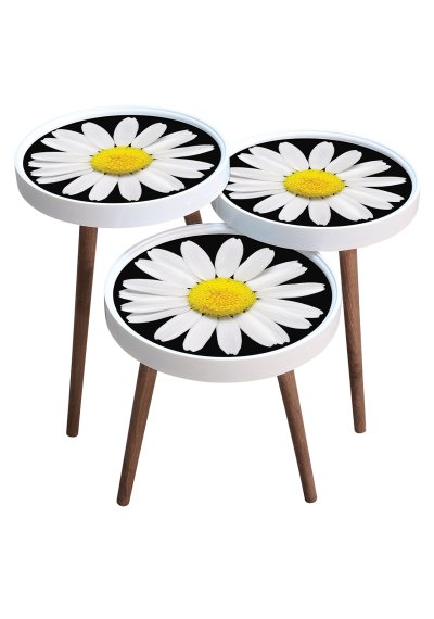 Yuvarlak Retro Ahşap Ayaklı Sehpa Beyaz 170