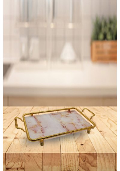 Sunum Tepsi Ebruli Gold&beyaz Mermer Kb